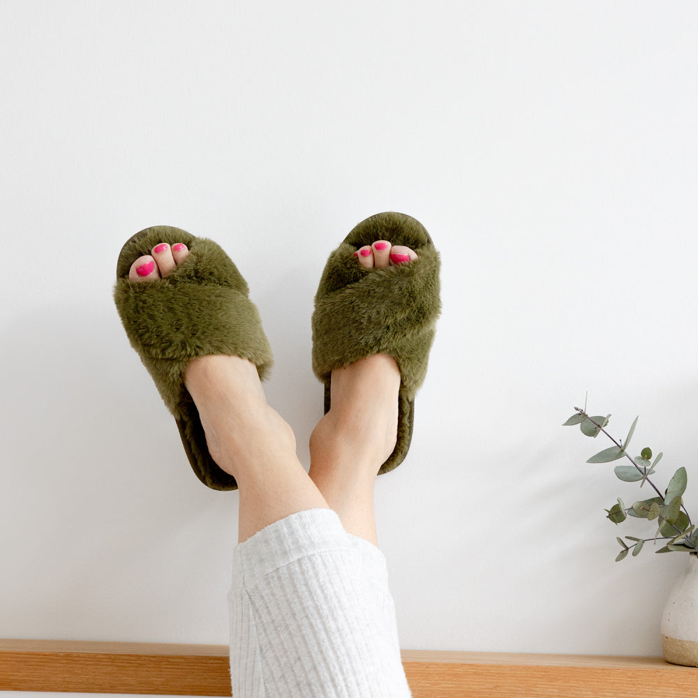 SnuggUps Women's Cross Open Toe Olive