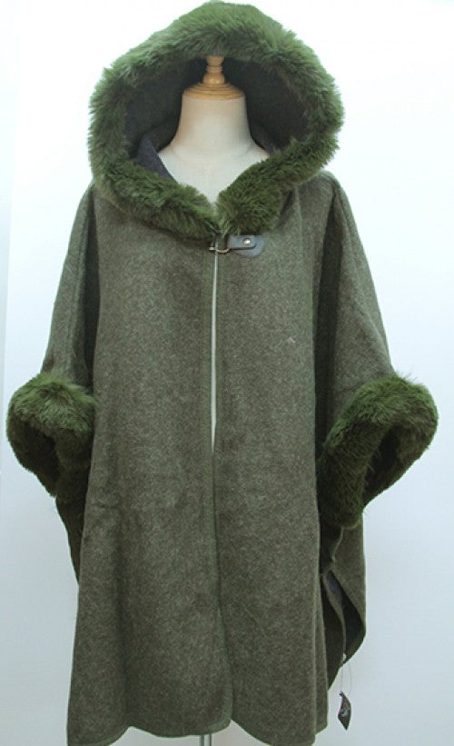 Fur Trim Hooded Cape