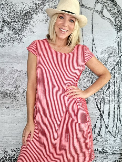Helga May Pinstripe Kennedy Dress | Red