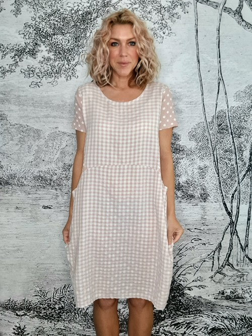 Helga May Pink Check & Polka Kennedy Dress