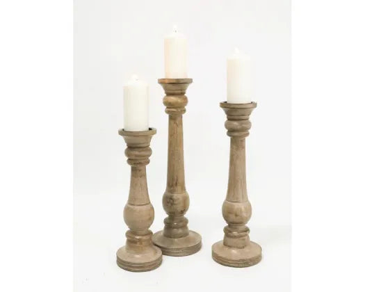 Piper Carved Wood Candle Holders