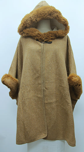 Fur Trim Hooded Cape