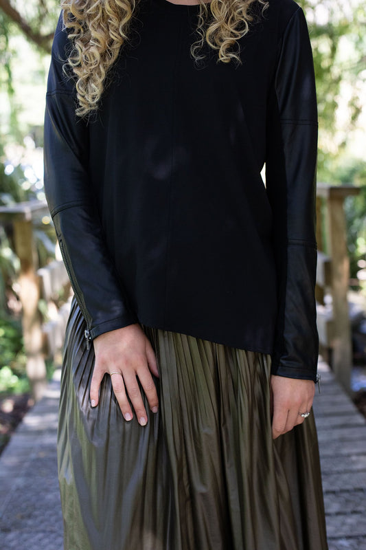 Black Zip Sleeve Top