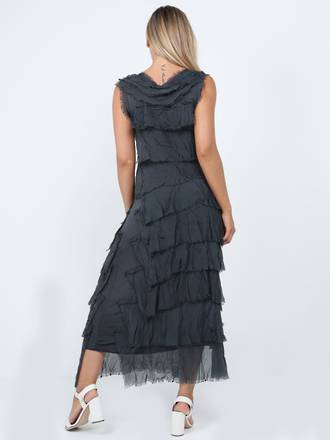 Colette Silk Tiered Long Dress | Charcoal