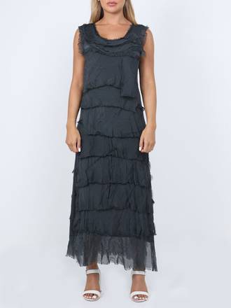 Colette Silk Tiered Long Dress | Charcoal