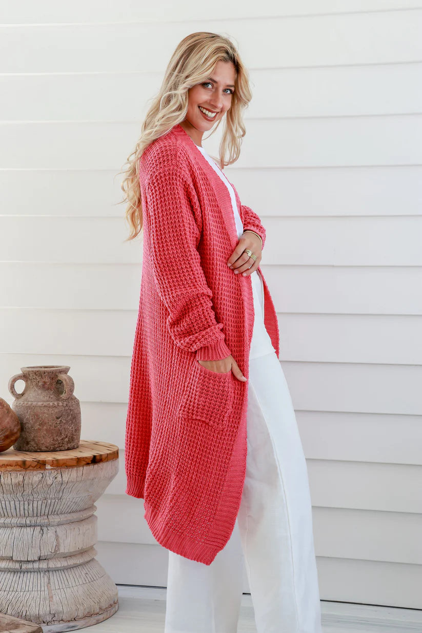 Lila Long Cardigan | Salmon Pink