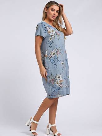 Fleur Classic Linen Dress | Denim Blue