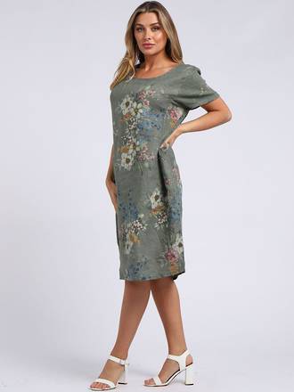 Fleur Classic Linen Dress | Khaki