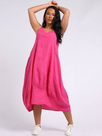 Gabriella Linen Dress | Fuchsia