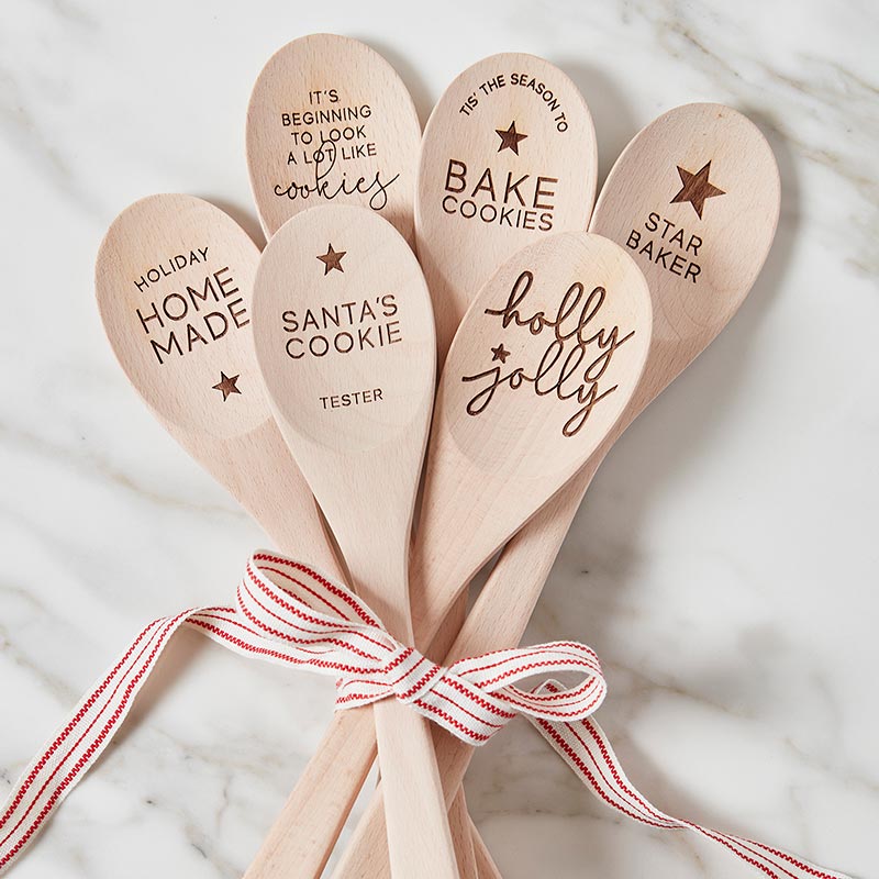 Wooden Baking Spoons - Holly Jolly
