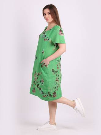 Fleur Bouquet Linen Dress | Apple Green
