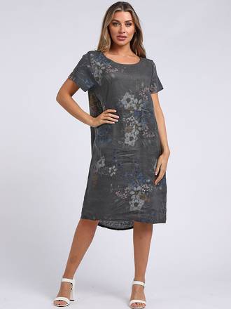Fleur Classic Linen Dress | Charcoal