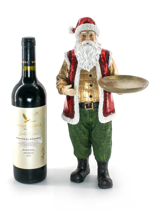 Metallic Red & Gold Santa with Tray