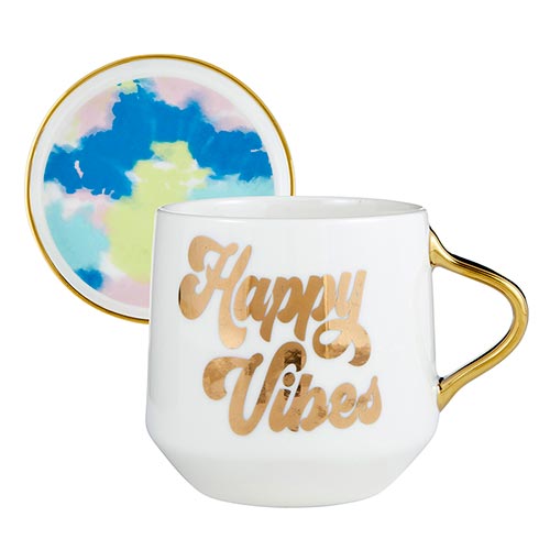 Mug And Coaster Lid - Happy Vibes