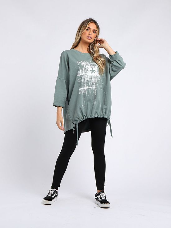 Starburst Cotton Sweater Sage Green