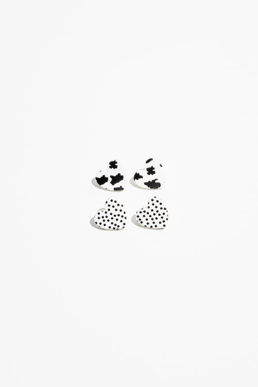 Caz Heart Stud Set - Monochrome