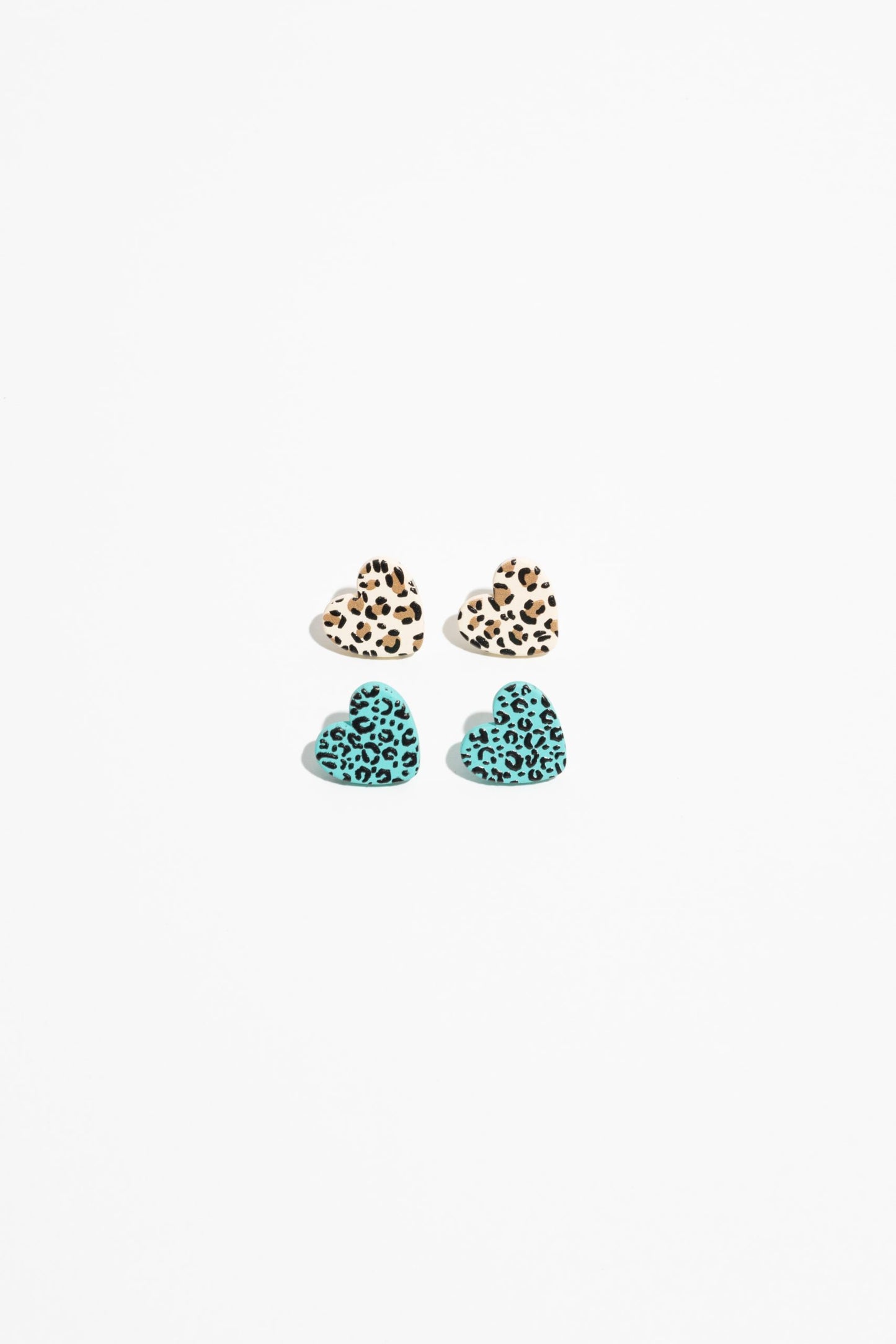 Caz Heart Stud Set - Turquoise Leopard