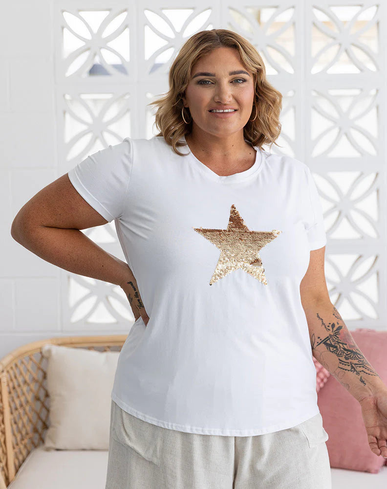 Sequin Tee - White/Gold