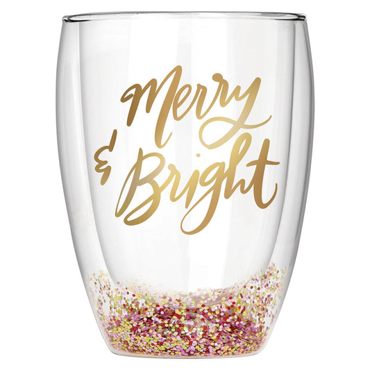 Double-Wall Stemless Glass - Merry Bright