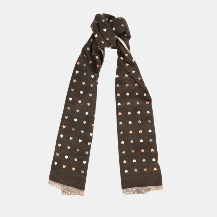 Hearts Double Sided Scarf - Coffee