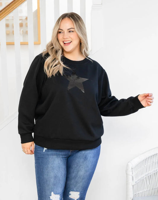 Star Sequin Sweat - Black