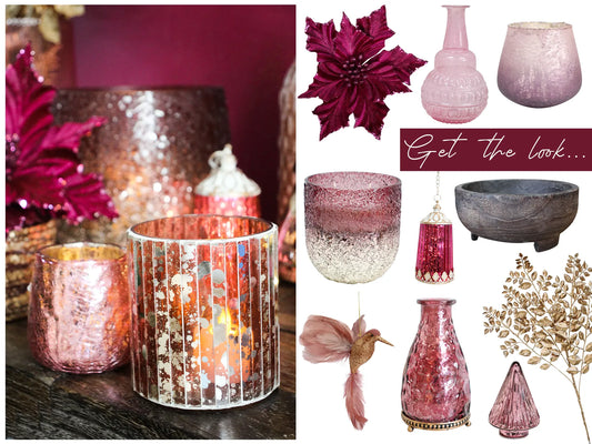 Glass Xmas Tree Glossy Rose Sml Led