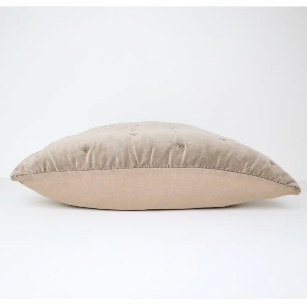 Mason Bee Velvet Cushion | Stone