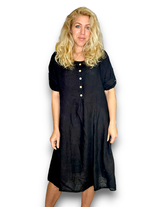 Black Front Button Dress