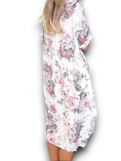 Helga May White Scarlett Rose Button Sleeve Maxi Dress