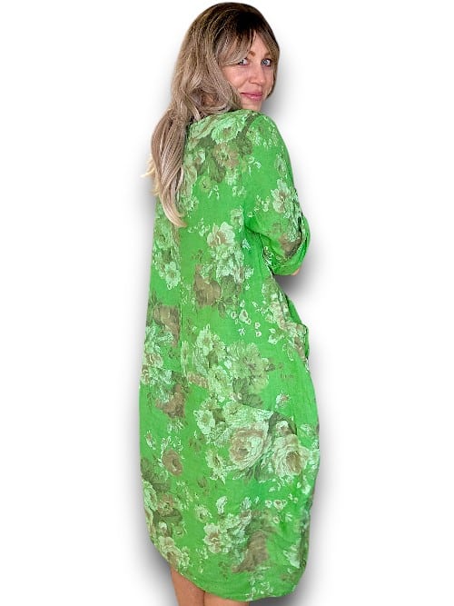 Helga May Bright Green Scarlett Rose Button Sleeve Maxi Dress