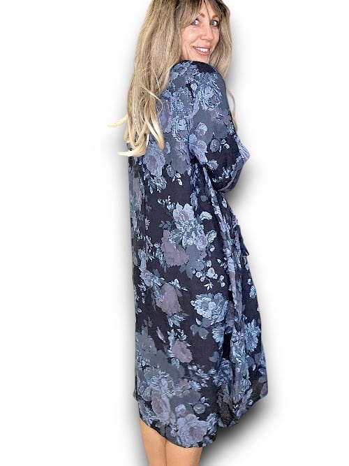 Helga May Navy Scarlett Rose Button Sleeve Maxi Dress