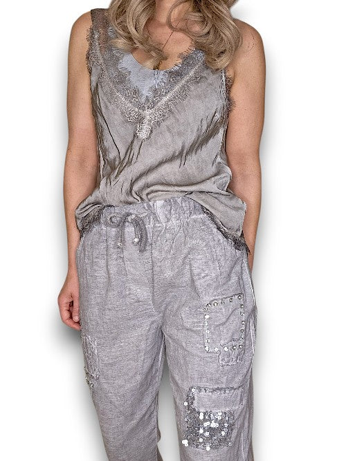 Light Grey Diamond Pkt Linen/Cotton Pant