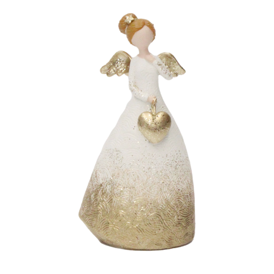 Angel with Gold Dress & Heart 18cm