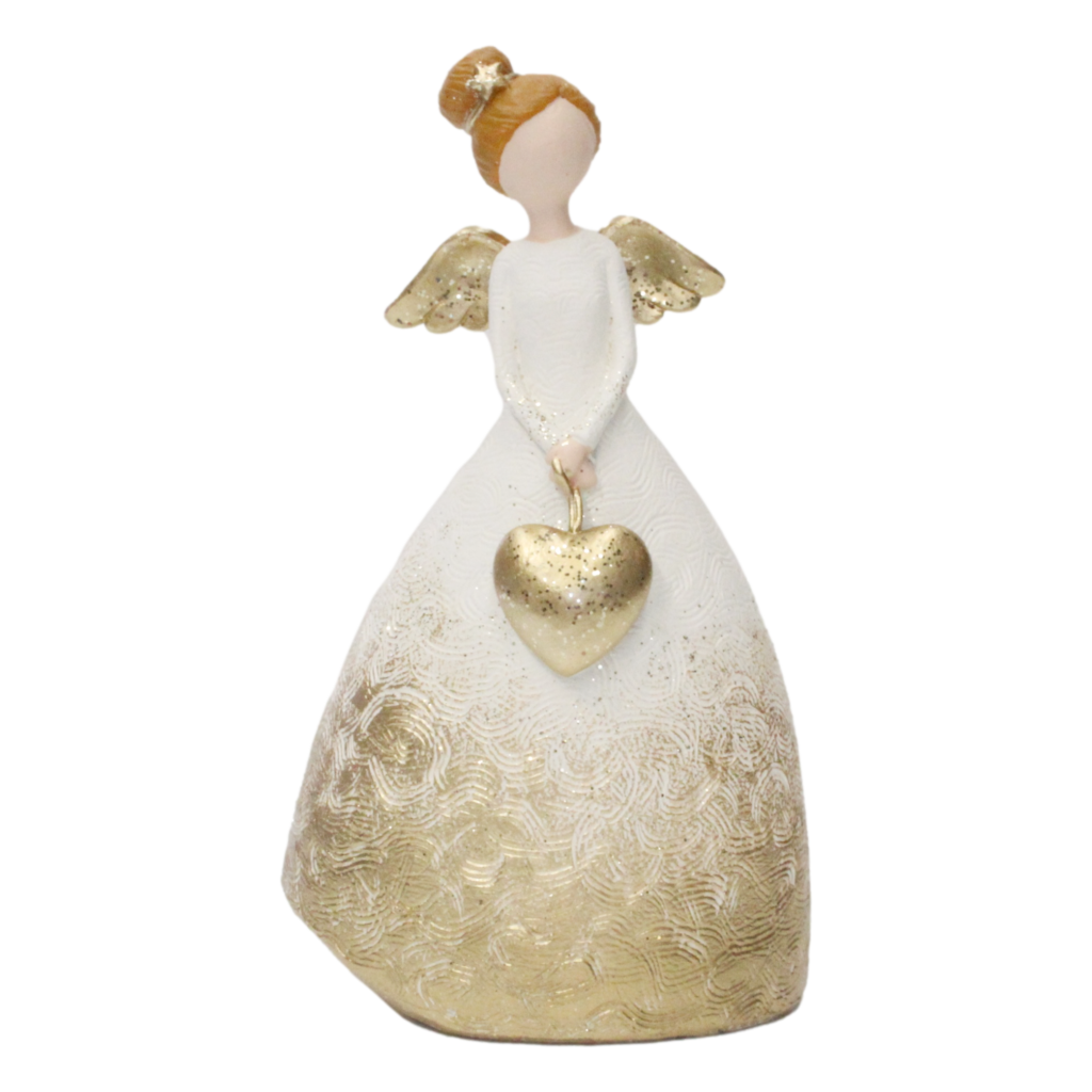 Angel with Gold Dress & Heart 13cm