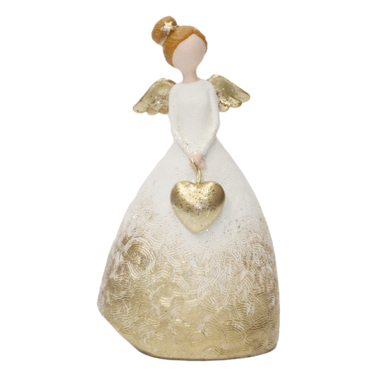 Angel with Gold Dress & Heart 13cm