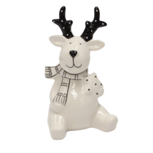 Sitting Reindeer with Scarf & Star 16cm