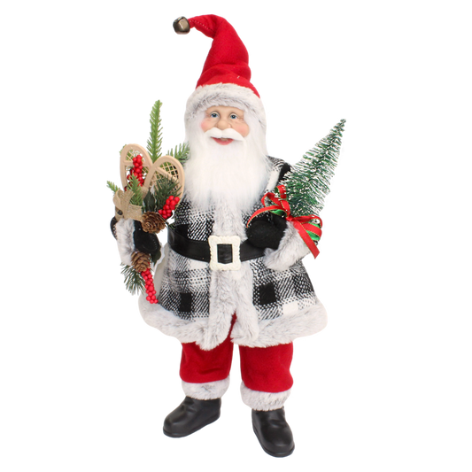 Santa Plaid Coat with Fur Trim
