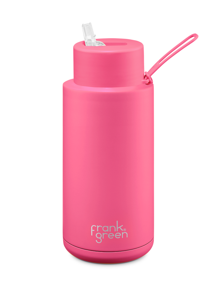 Frank Green Ceramic Reusable Bottle 1 litre | Neon Pink