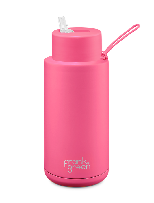 Frank Green Ceramic Reusable Bottle 1 litre | Neon Pink