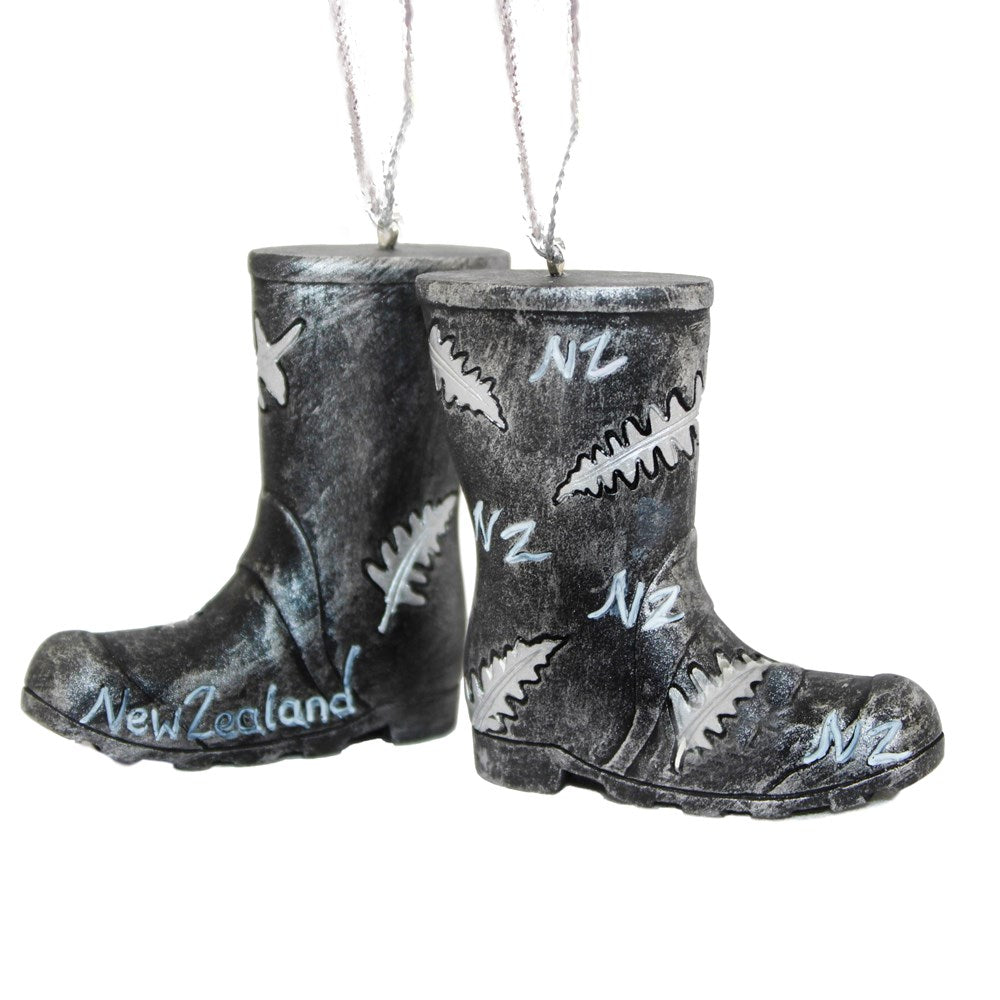 Resin Silver Fern Gumboot Hanging Ornament