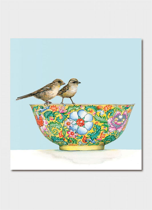 Blue Island Press - Saffron Garden Bowl With Sparrow Children - Card
