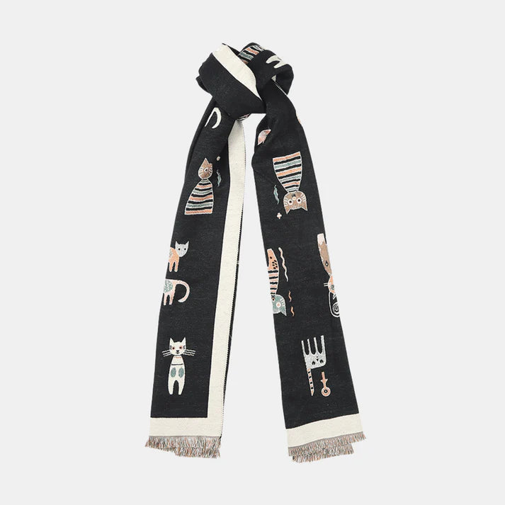 Cats Double Sided Scarf - Black