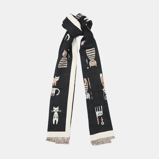 Cats Double Sided Scarf - Black