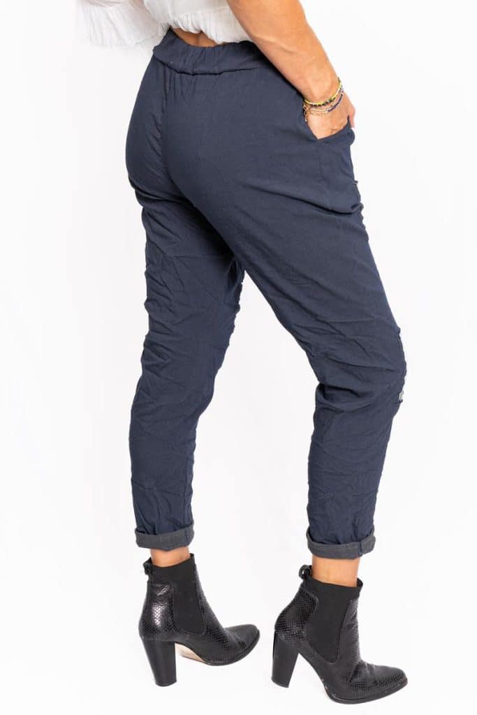 Sequin Patched Pants | Navy