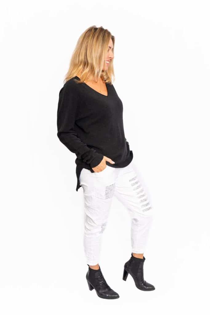 Sequin Patched Pants | White