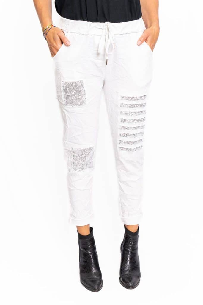 Sequin Patched Pants | White