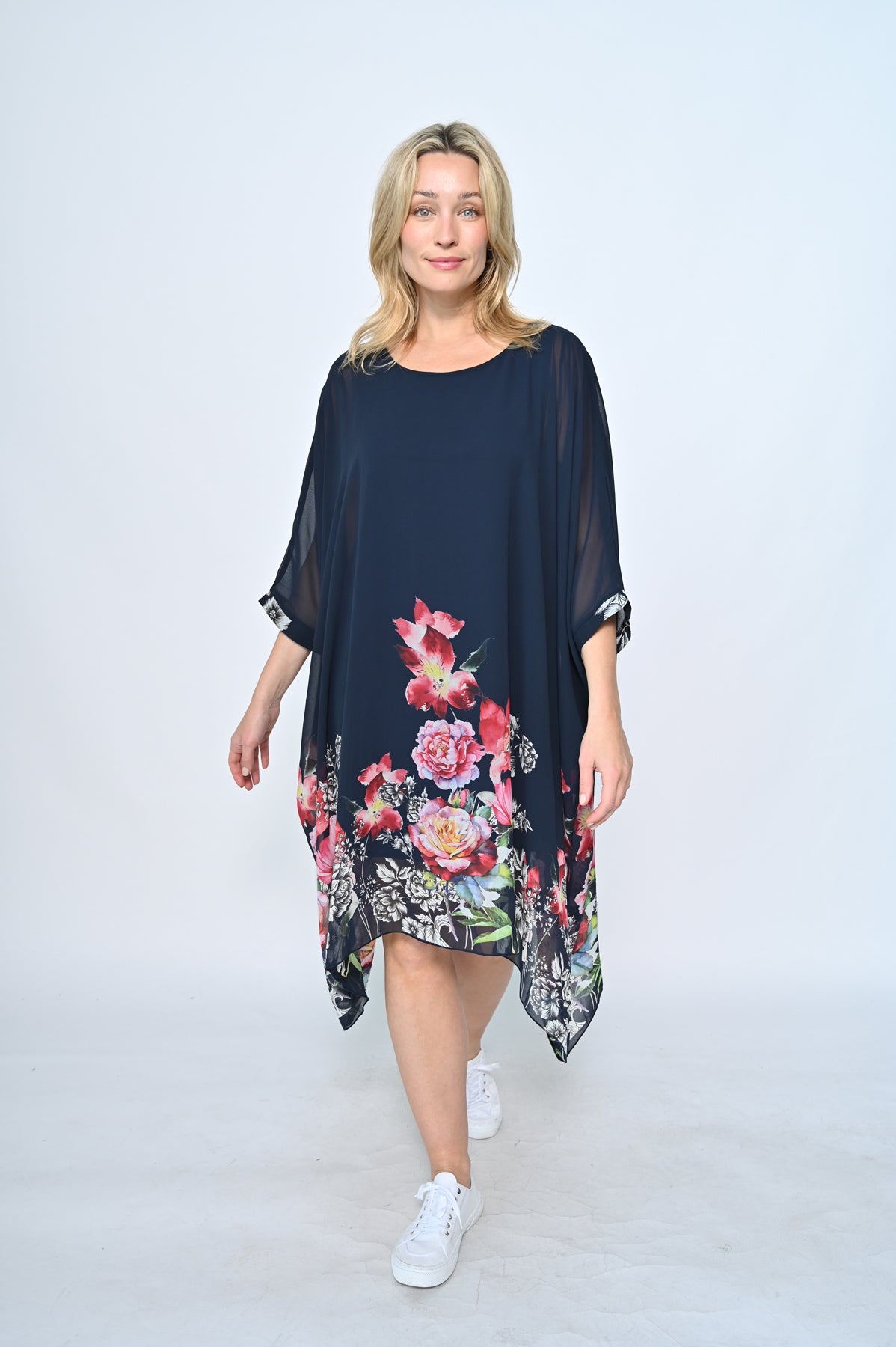 Floral Chiffon Dress | Navy