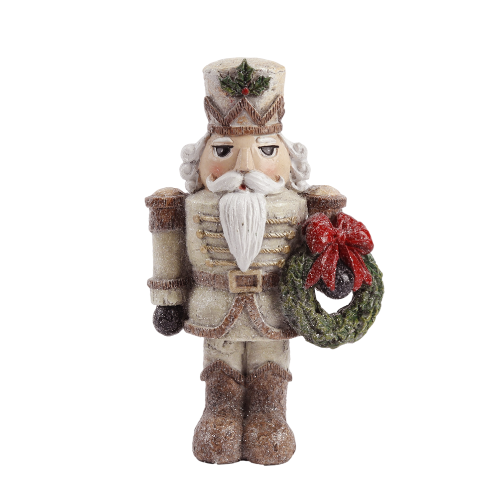 Resin Nutcracker Cream with Wreath 14cm/6inch