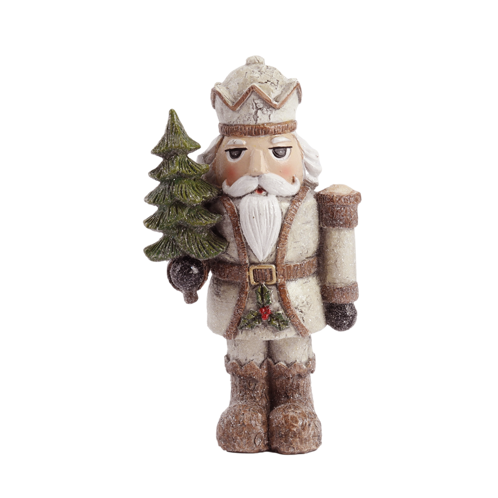 Resin Nutcracker Cream with Tree 14cm/6inch