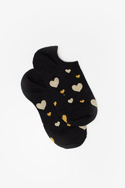 No Show Black Heart Sock | Gold Lurex